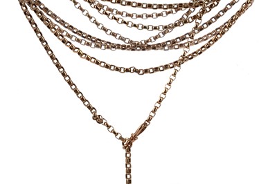 Lot 313 - A GOLD GUARD CHAIN AND A BRACELET