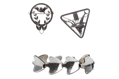 Lot 329 - TWO GEORG JENSEN SILVER BROOCHES AND A BRACELET