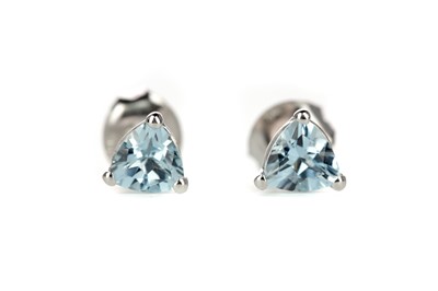 Lot 388 - A PAIR OF AQUAMARINE STUD EARRINGS