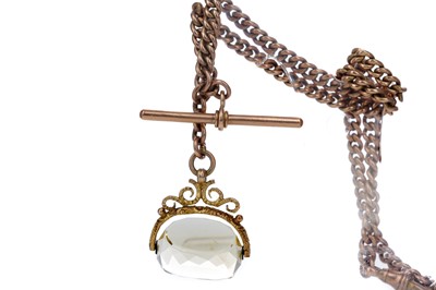 Lot 377 - A DOUBLE ALBERT CHAIN WITH SWIVEL FOB