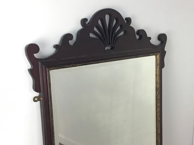 Lot 725 - AN EDWARDIAN MAHOGANY FRAMED FRETWORK WALL MIRROR