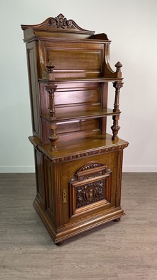 Lot 736 - A VICTORIAN OAK THREE TIER CABINET