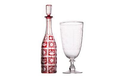 Lot 799 - A BOHEMIAN RUBY FLASHED CUT GLASS DECANTER