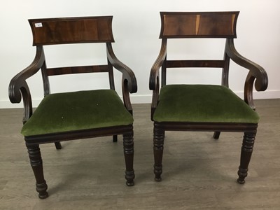 Lot 831 - A PAIR OF SCOTTISH POST REGENCY OAK OPEN ELBOW CHAIRS
