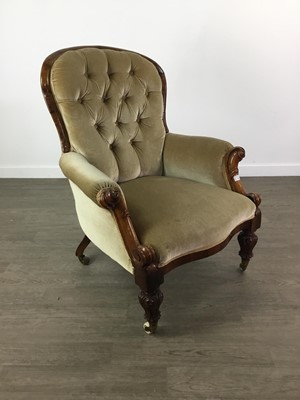 Lot 845 - A VICTORIAN WALNUT ARM CHAIR