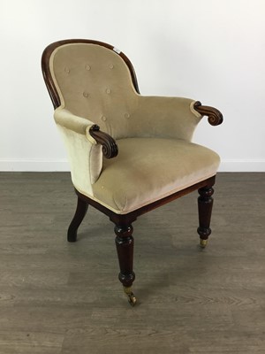 Lot 859 - AN EARLY VICTORIAN MAHOGANY HOOP BACK ARM CHAIR