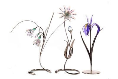 Lot 883 - THREE SWAROVSKI FLOWERS