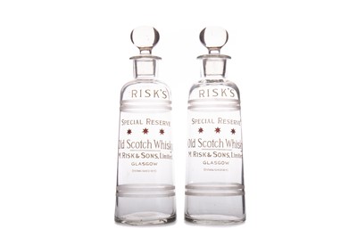 Lot 884 - A PAIR OF CLEAR GLASS WHISKY ADVERTISEMENT DECANTERS