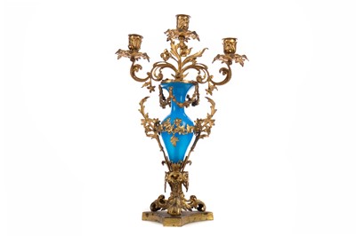 Lot 707 - A GILT METAL THREE BRANCH CANDELABRUM