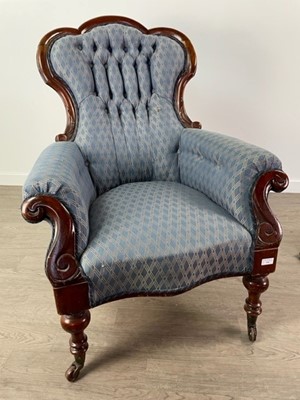 Lot 710 - A VICTORIAN ARMCHAIR