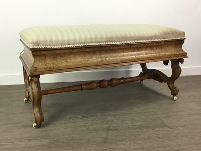 Lot 725a - A LATE 19TH CENTURY BURR WALNUT DUET PIANO STOOL
