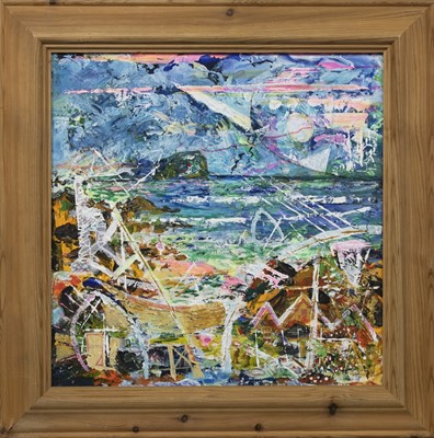 Lot 8 - BASS ROCK - FLOOD TIDE AT PEBBLE BEACH, AN OIL BY MIKE SHEPLEY