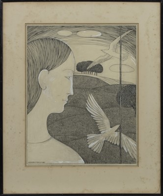 Lot 60 - THE ORIGINAL PEN & INK DRAWING - HANNAH FRANK, GIRL AT THE WINDOW (1952)