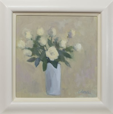Lot 139 - WHITE ROSES, AN OIL BY MICHAEL G CLARK