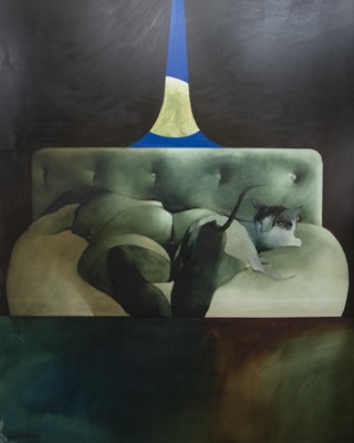 Lot 157 - GIRL ON A BED, AN OIL BY NEIL DALLAS BROWN