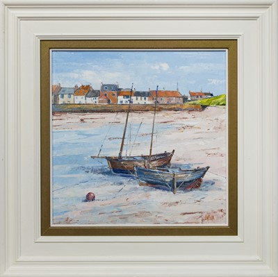 Lot 234 - OLD GAFFERS, ELIE SANDS, FIFE, AN OIL BY ERNI UPTON