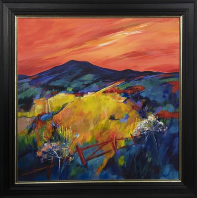 Lot 245 - MISTY LAW, MIDSUMMER, AN ACRYLIC BY SHELAGH CAMPBELL