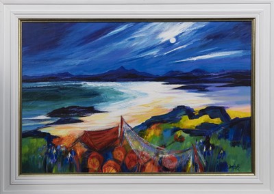 Lot 246 - ACHNAHAIRD BEACH, AN ACRYLIC BY SHELAGH CAMPBELL
