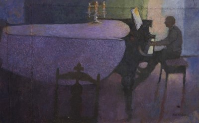 Lot 289 - GRAND PIANO, AN OIL BY BRIAN DENINGTON