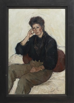 Lot 138 - LINDA, PORTRAIT, AN OIL BY LAURA HARRISON