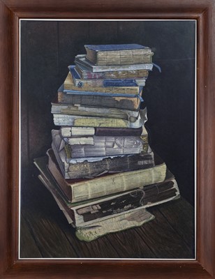 Lot 114 - BOOK STACK, A MIXED MEDIA BY JAMES MCDONALD