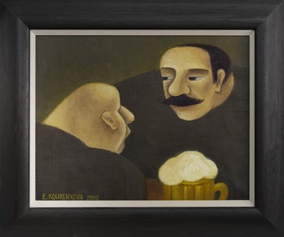 Lot 4 - BEER DRINKERS, AN OIL BY ELENA KOURENKOVA