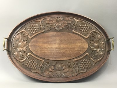 Lot 66 - A MAHOGANY OVAL TRAY