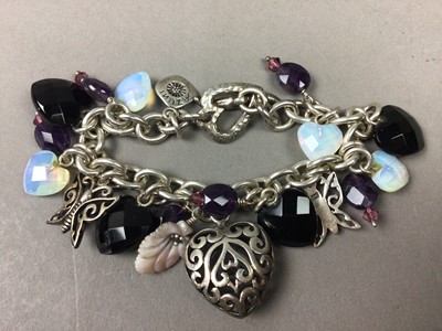 Lot 59 - A SILVER CHARM BRACELET AND TWO OTHER BRACELETS