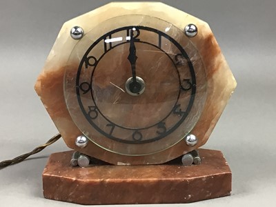 Lot 505 - A MARBLE ART DECO MANTEL CLOCK AND OTHER OBJECTS