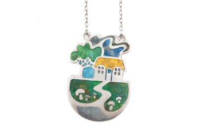 Lot 654 - NORMAN GRANT SILVER AND ENAMEL PENDANT