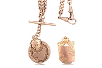Lot 656 - GOLD DOUBLE ALBERT CHAIN ALONG WITH TWO MEDALS