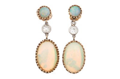 Lot 662 - PAIR OF OPAL AND DIAMOND EARRINGS