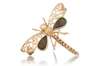 Lot 671 - AMMOLITE DRAGONFLY BROOCH