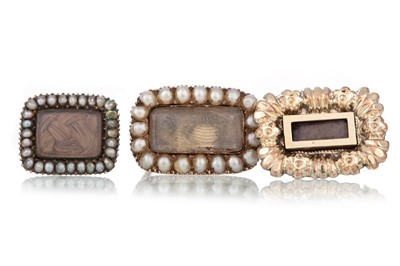 Lot 741 - THREE VICTORIAN MOURNING HAIRWORK BROOCHES
