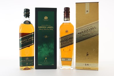 Lot 67 - JOHNNIE WALKER 18 YEAR OLD GOLD LABEL AND 15 YEAR OLD GREEN LABEL