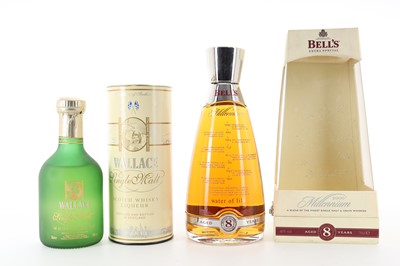Lot 124 - BELL'S 8 YEAR OLD MILLENNIUM AND WALLACE LIQUEUR 35CL