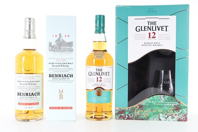 Lot 157 - GLENLIVET 12 YEAR OLD GIFT PACK WITH GLASSES AND BENRIACH 10 YEAR OLD