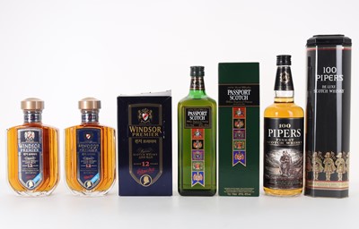 Lot 164 - HUNDRED PIPERS 75CL, PASSPORT SCOTCH 75CL AND TWO BOTTLES OF WINDSOR PREMIER 12 YEAR OLD 50CL