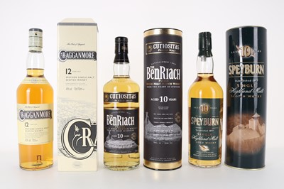 Lot 201 - CRAGGANMORE 12 YEAR OLD, BENRIACH 10 YEAR OLD CURIOSITAS AND SPEYBURN 10 YEAR OLD