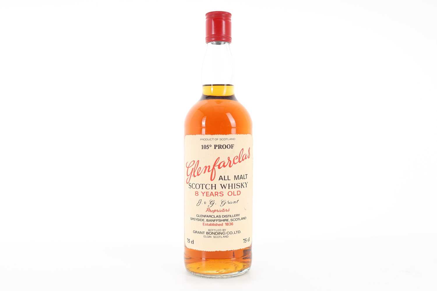 Lot 375 - GLENFARCLAS 8 YEAR OLD 105° PROOF GRANT BONDING CO. 1980S 75CL