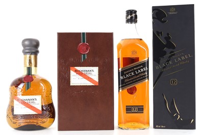 Lot 407 - JOHNNIE WALKER 12 YEAR OLD BLACK LABEL 1L AND BUCHANAN'S RED SEAL 75CL